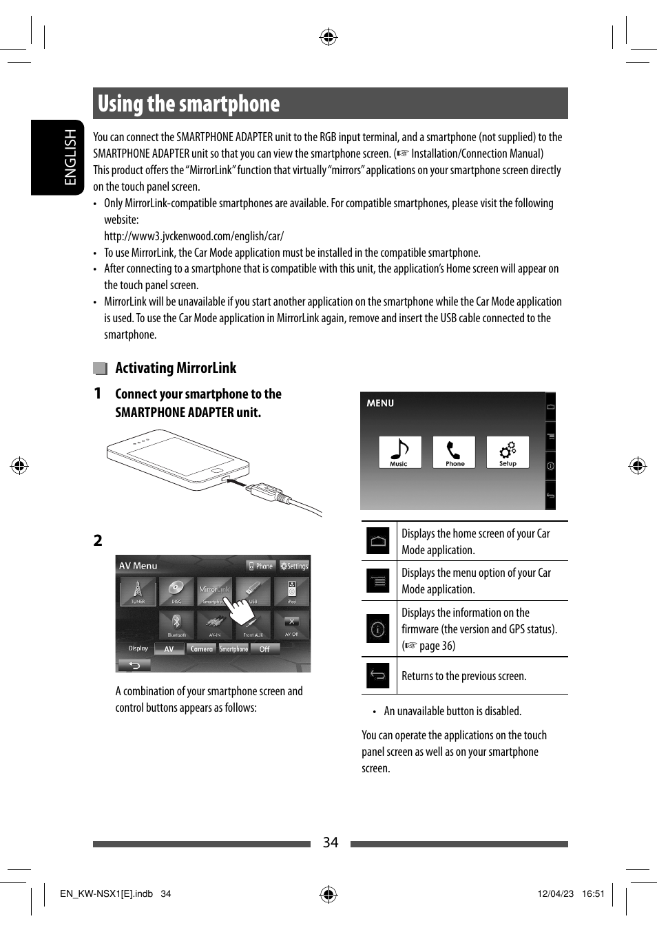 Using the smartphone | JVC KW-NSX1 User Manual | Page 34 / 282