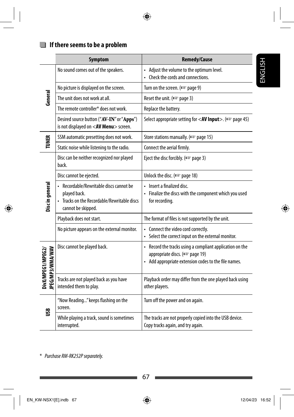 If there seems to be a problem | JVC KW-NSX1 User Manual | Page 67 / 282