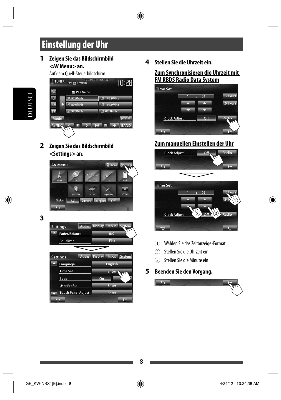 Einstellung der uhr | JVC KW-NSX1 User Manual | Page 78 / 282