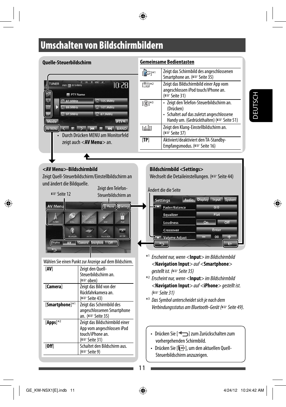 Umschalten von bildschirmbildern, 11 deut sch | JVC KW-NSX1 User Manual | Page 81 / 282