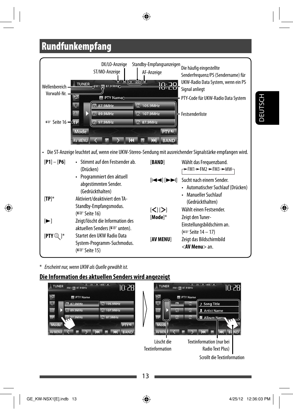 Rundfunkempfang | JVC KW-NSX1 User Manual | Page 83 / 282