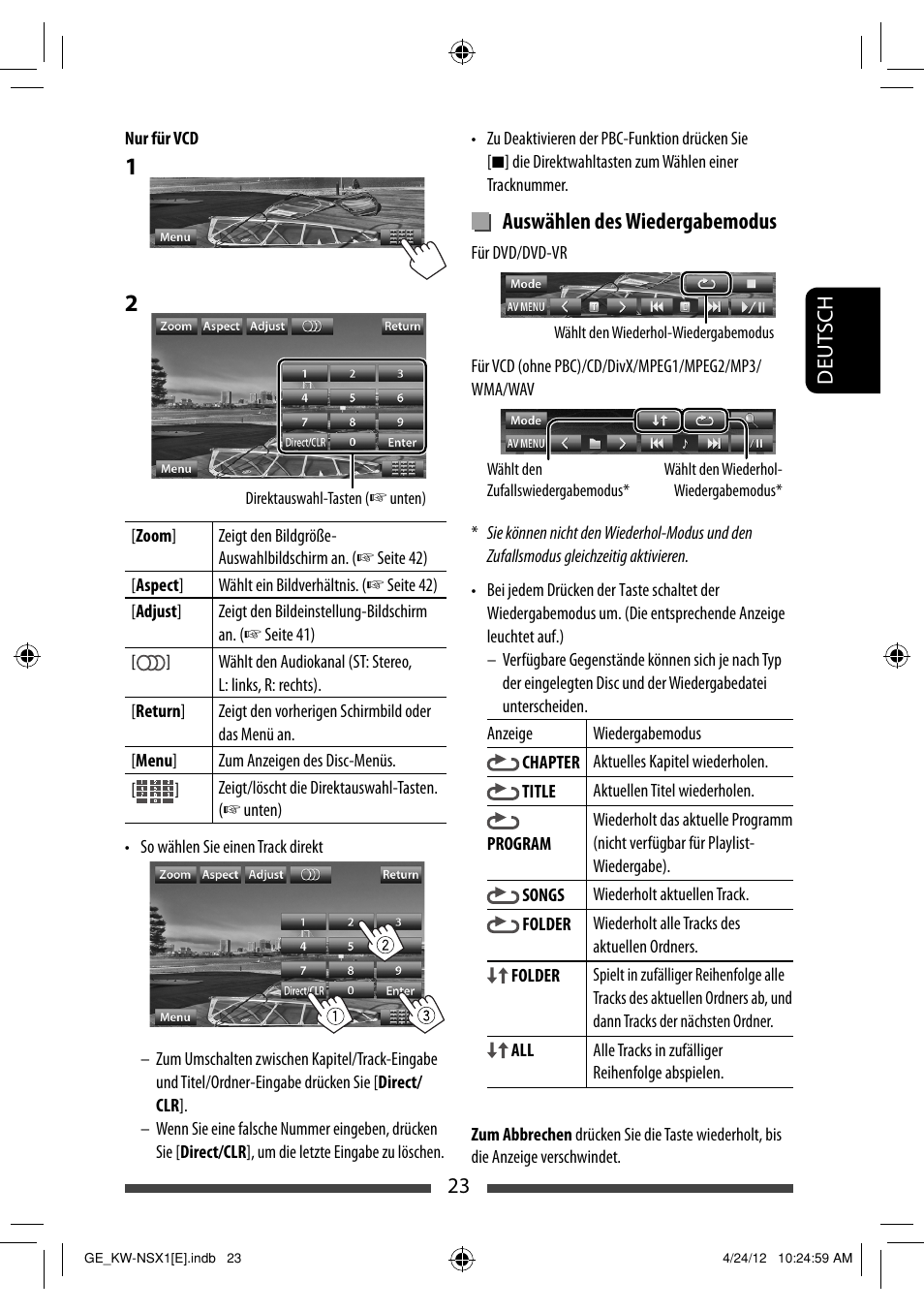 Auswählen des wiedergabemodus | JVC KW-NSX1 User Manual | Page 93 / 282