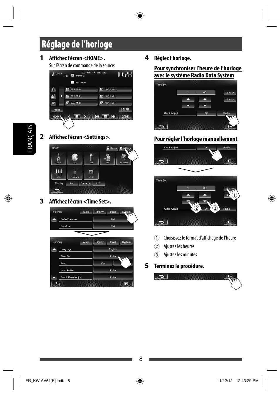 Réglage de l’horloge | JVC KW-AV61BT User Manual | Page 144 / 277