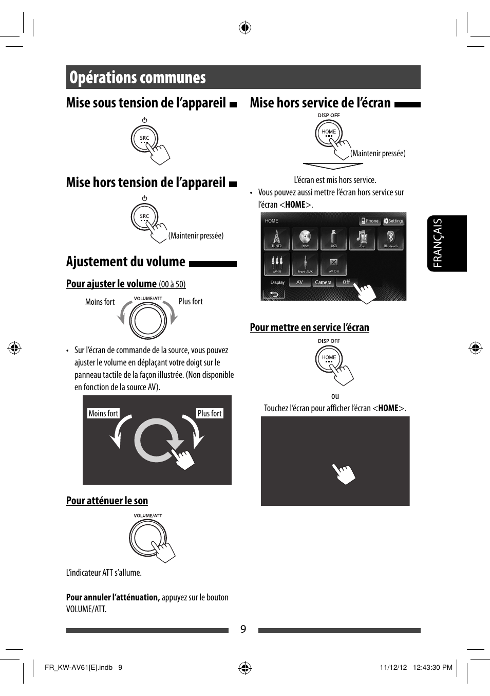 Opérations communes, Mise hors service de l’écran | JVC KW-AV61BT User Manual | Page 145 / 277