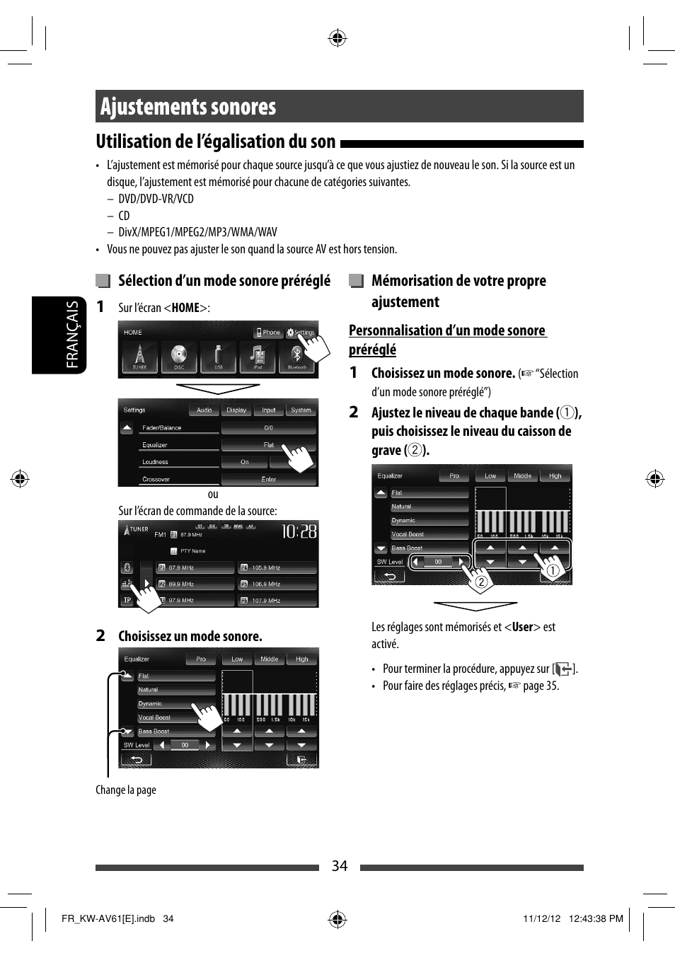 Ajustements sonores, Utilisation de l’égalisation du son | JVC KW-AV61BT User Manual | Page 170 / 277