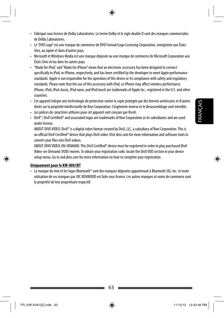 63 français | JVC KW-AV61BT User Manual | Page 199 / 277