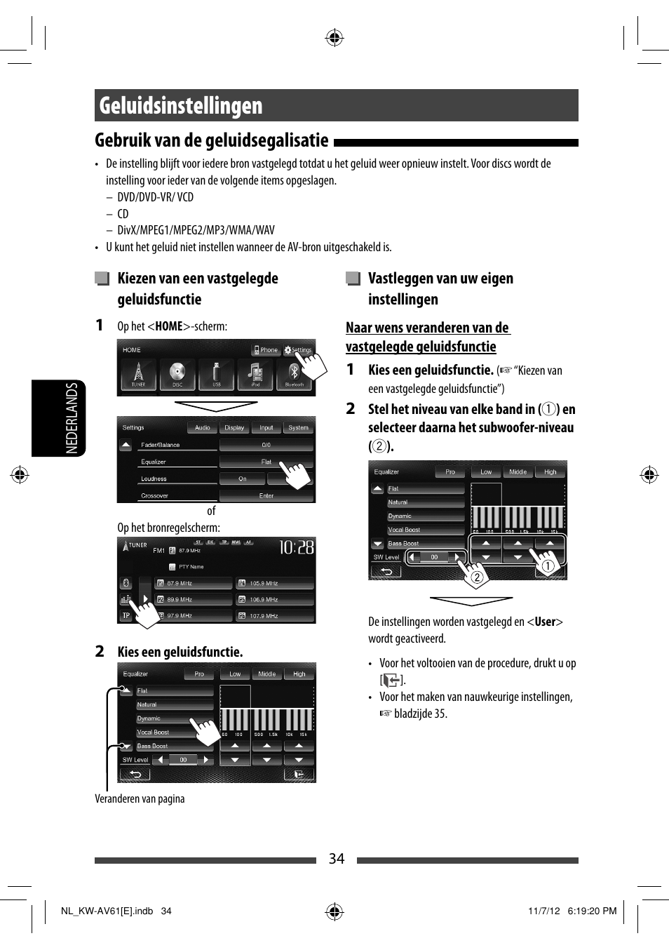 Geluidsinstellingen, Gebruik van de geluidsegalisatie | JVC KW-AV61BT User Manual | Page 238 / 277