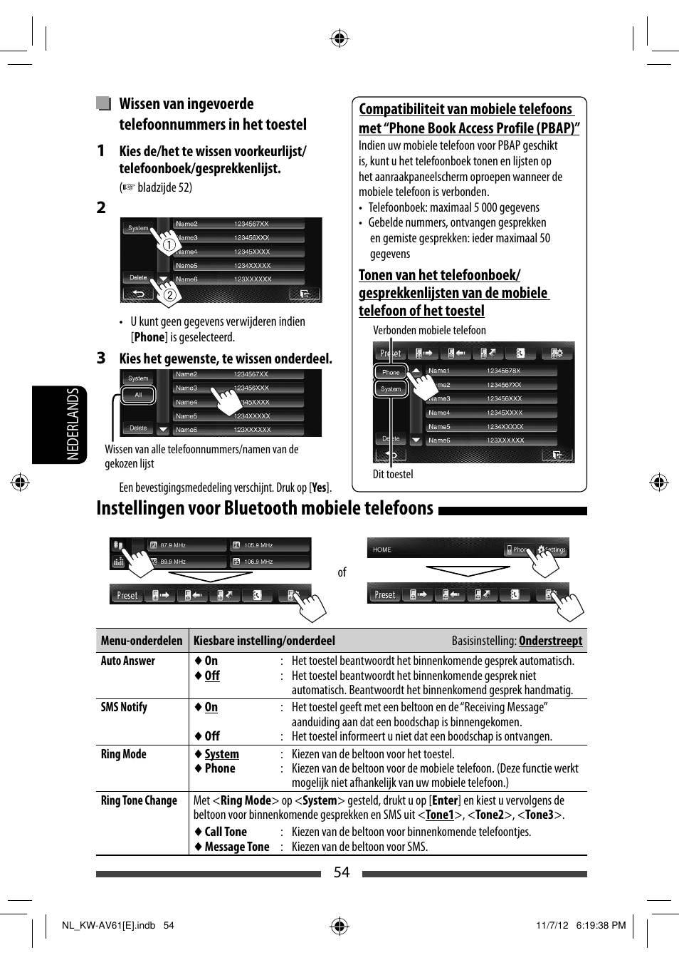 Instellingen voor bluetooth mobiele telefoons | JVC KW-AV61BT User Manual | Page 258 / 277