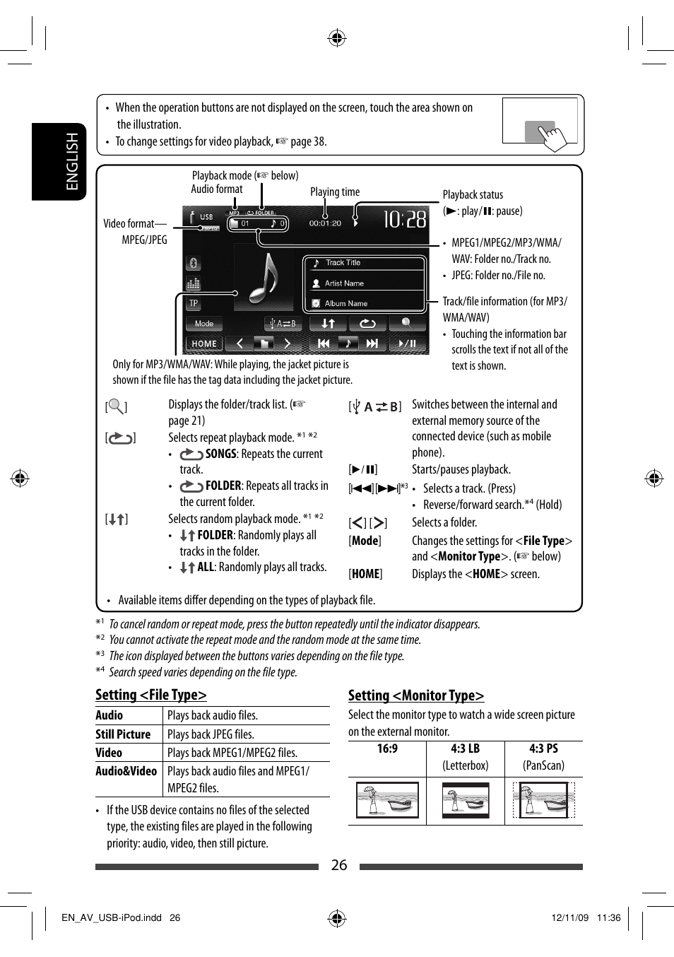 26 english setting <file type, Setting <monitor type | JVC KW-AV61BT User Manual | Page 26 / 277