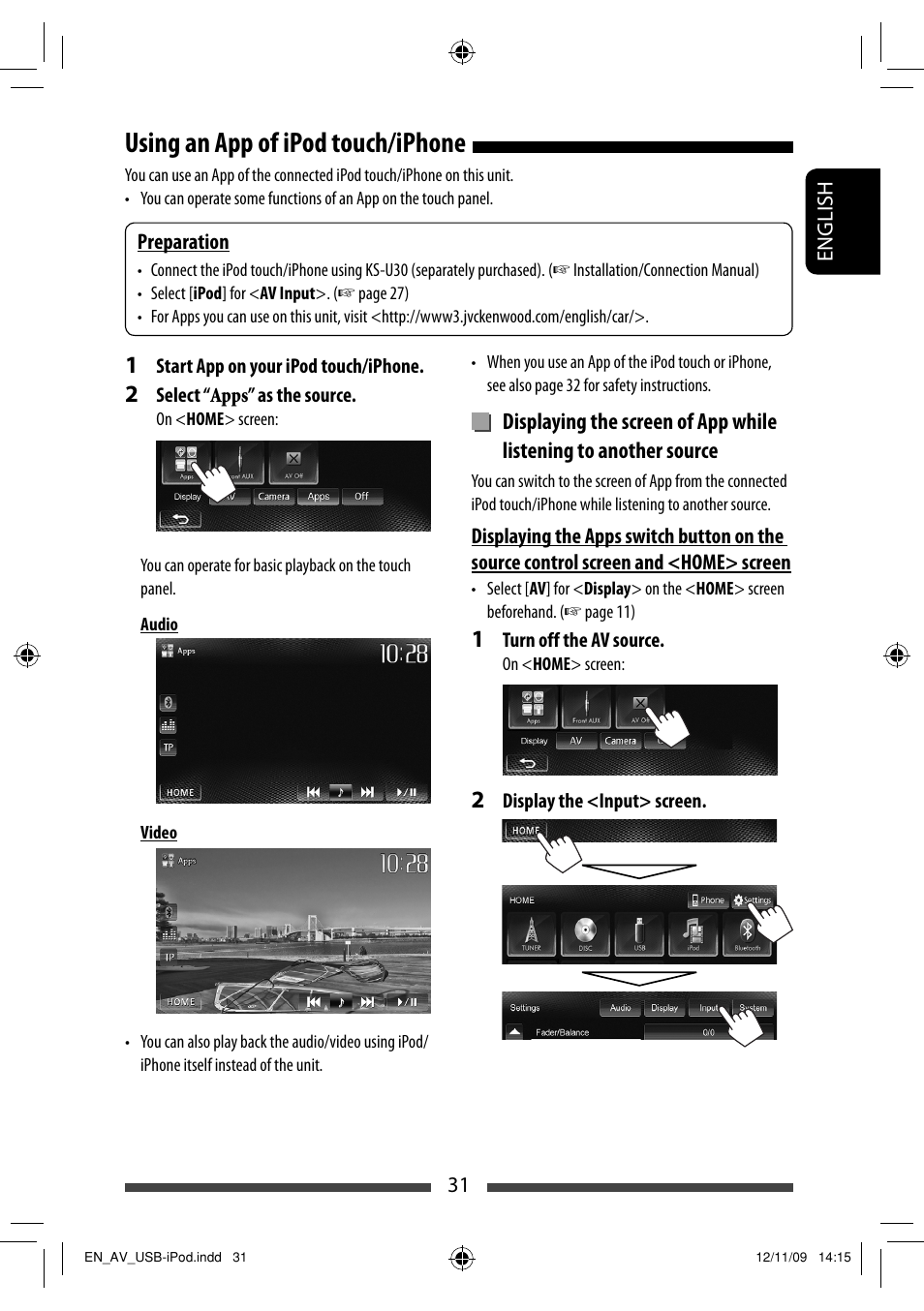 Using an app of ipod touch/iphone | JVC KW-AV61BT User Manual | Page 31 / 277