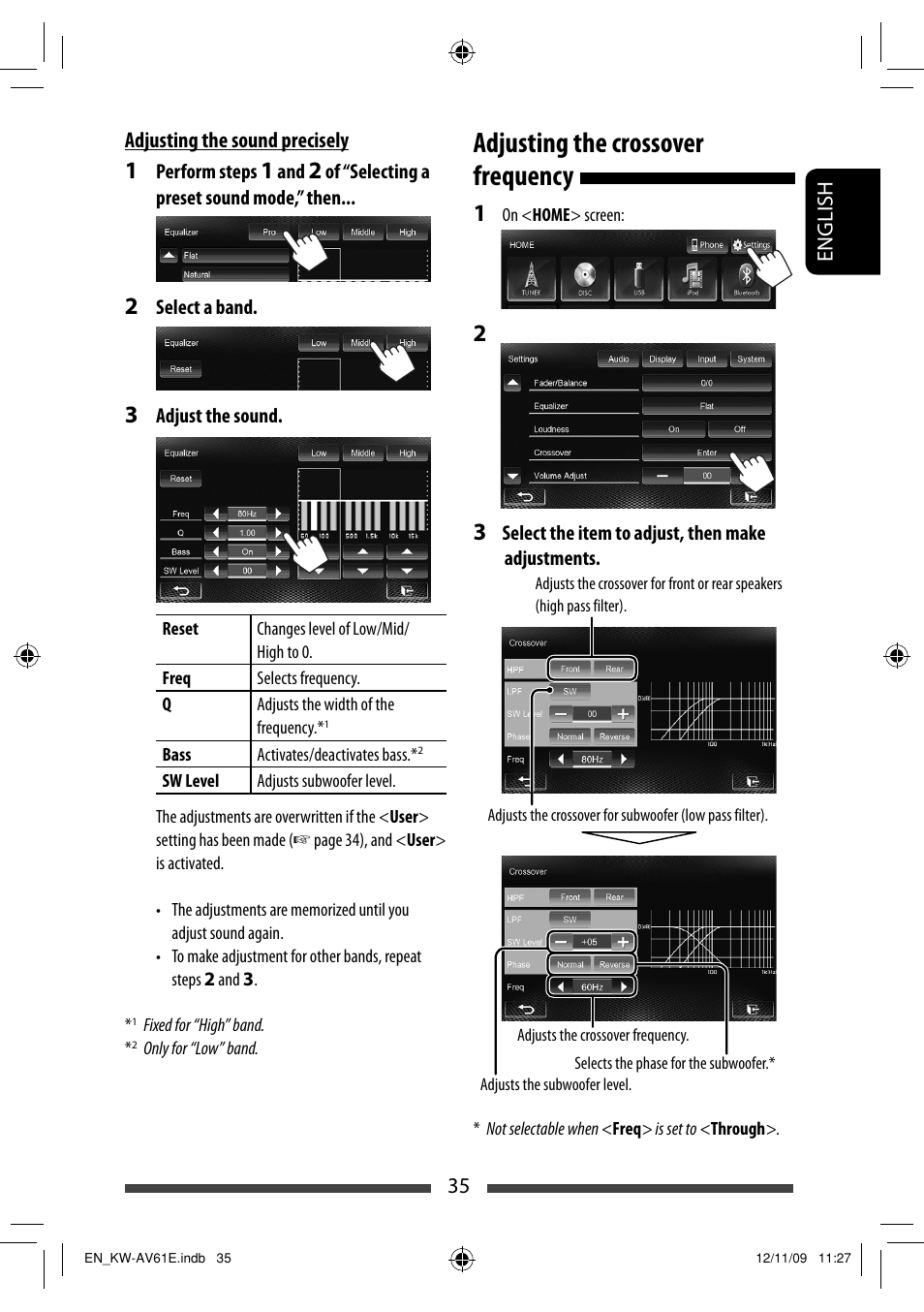 Adjusting the crossover frequency | JVC KW-AV61BT User Manual | Page 35 / 277