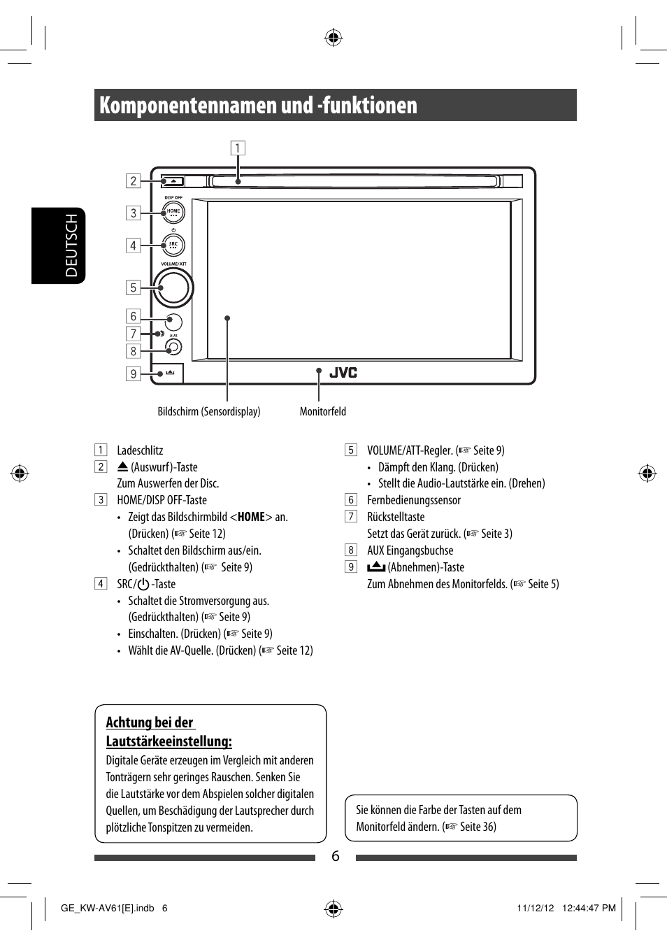 Komponentennamen und -funktionen | JVC KW-AV61BT User Manual | Page 74 / 277