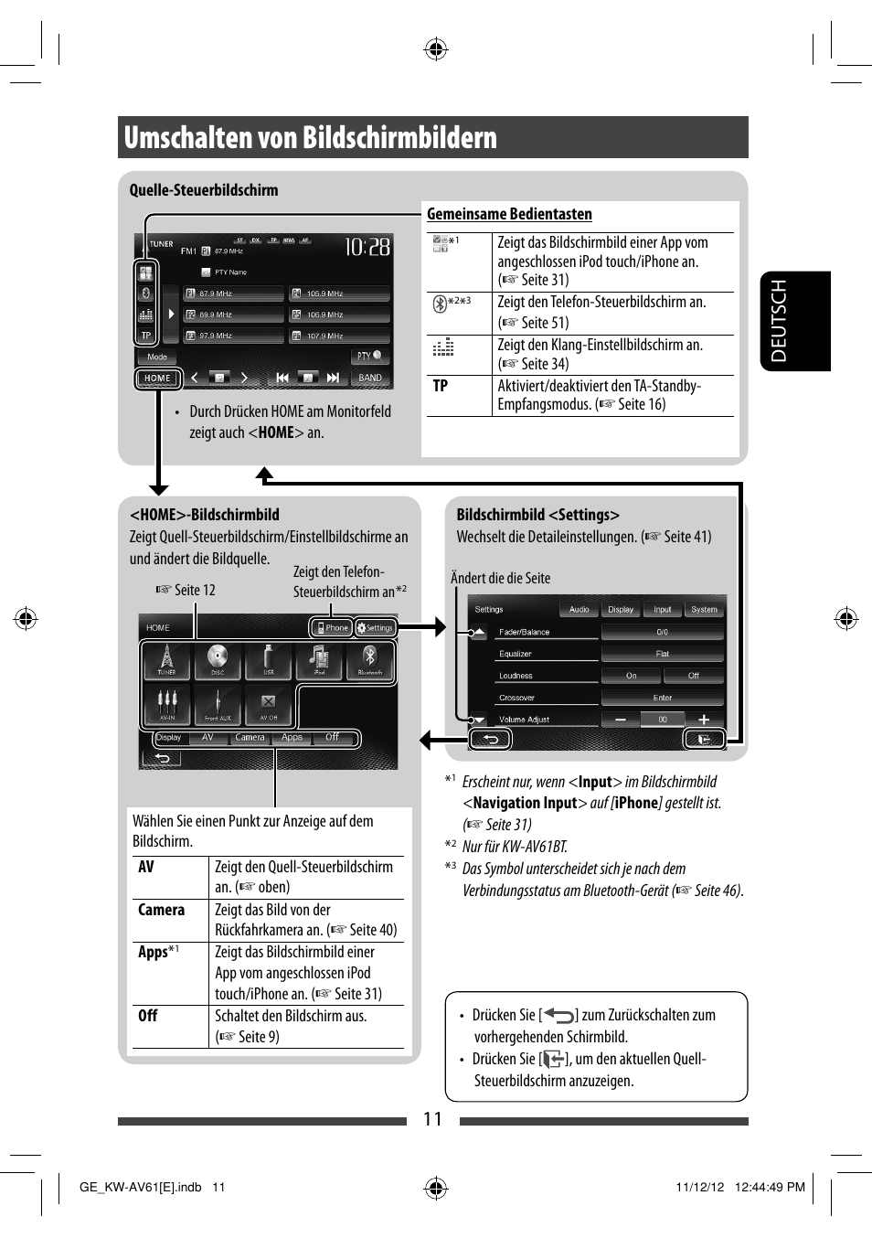 Umschalten von bildschirmbildern, 11 deut sch | JVC KW-AV61BT User Manual | Page 79 / 277