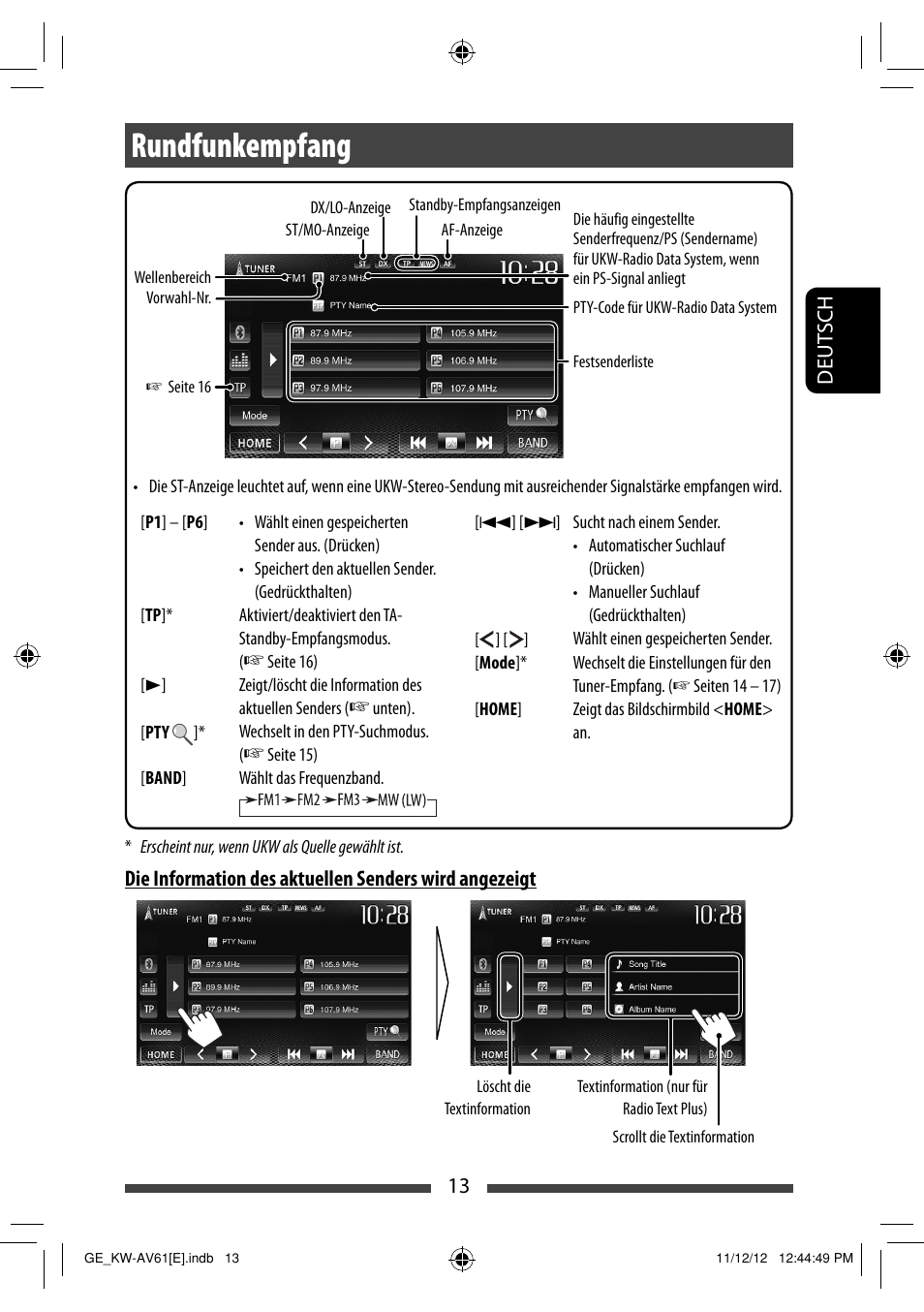 Rundfunkempfang | JVC KW-AV61BT User Manual | Page 81 / 277