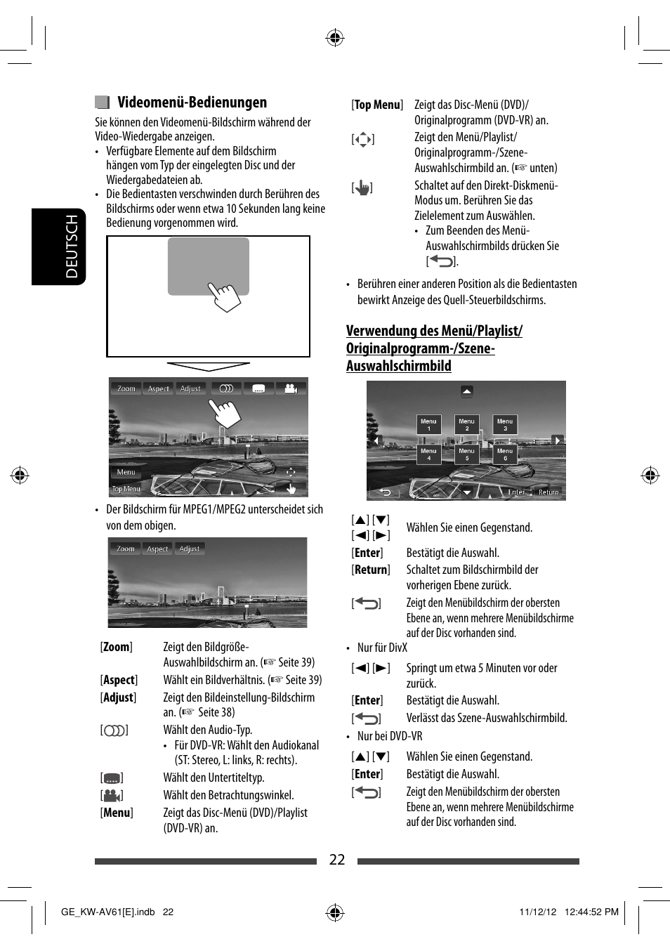 Videomenü-bedienungen | JVC KW-AV61BT User Manual | Page 90 / 277