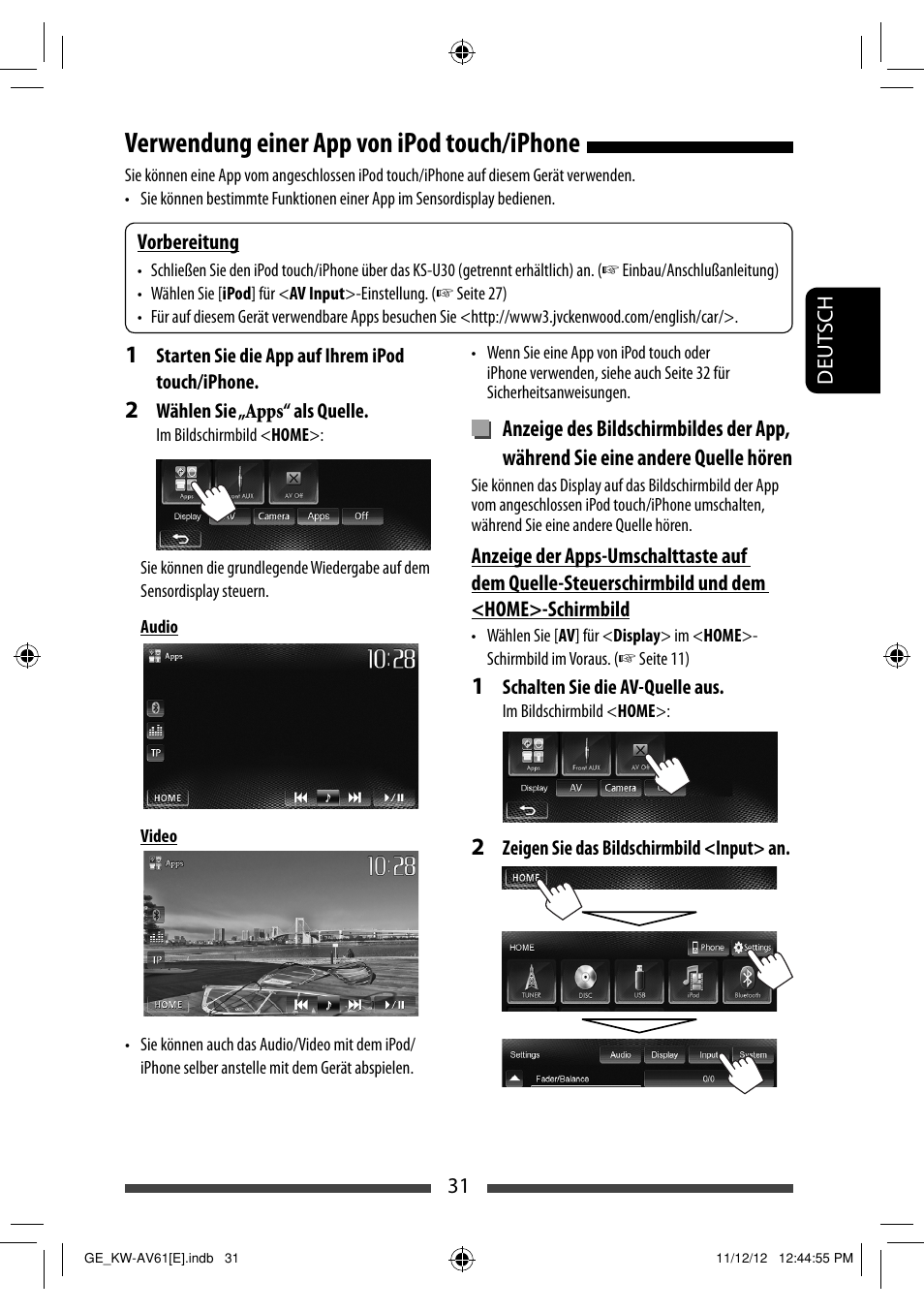 Verwendung einer app von ipod touch/iphone | JVC KW-AV61BT User Manual | Page 99 / 277