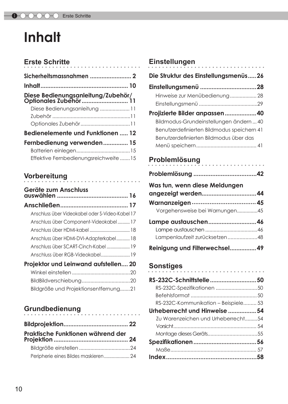 Inhalt | JVC DLA-HD550 User Manual | Page 10 / 175