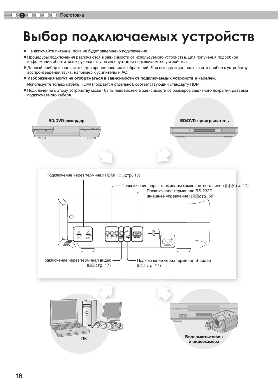 Подготовка, Выбор подключаемых устройств | JVC DLA-HD550 User Manual | Page 132 / 175