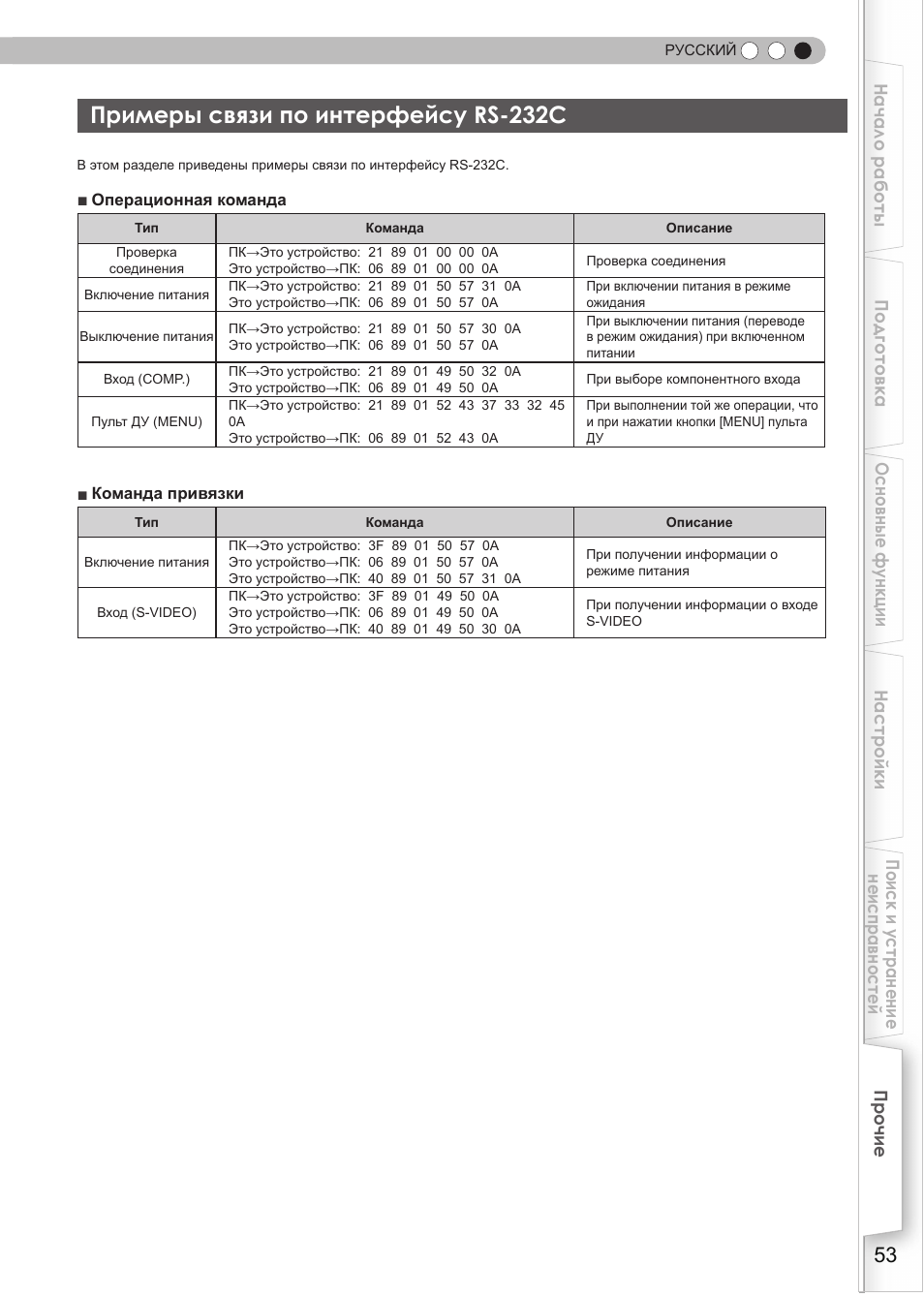 Примеры связи по интерфейсу rs-232c | JVC DLA-HD550 User Manual | Page 169 / 175