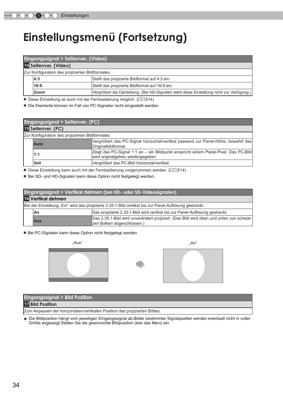 Werden, Einstellungsmenü (fortsetzung) | JVC DLA-HD550 User Manual | Page 34 / 175