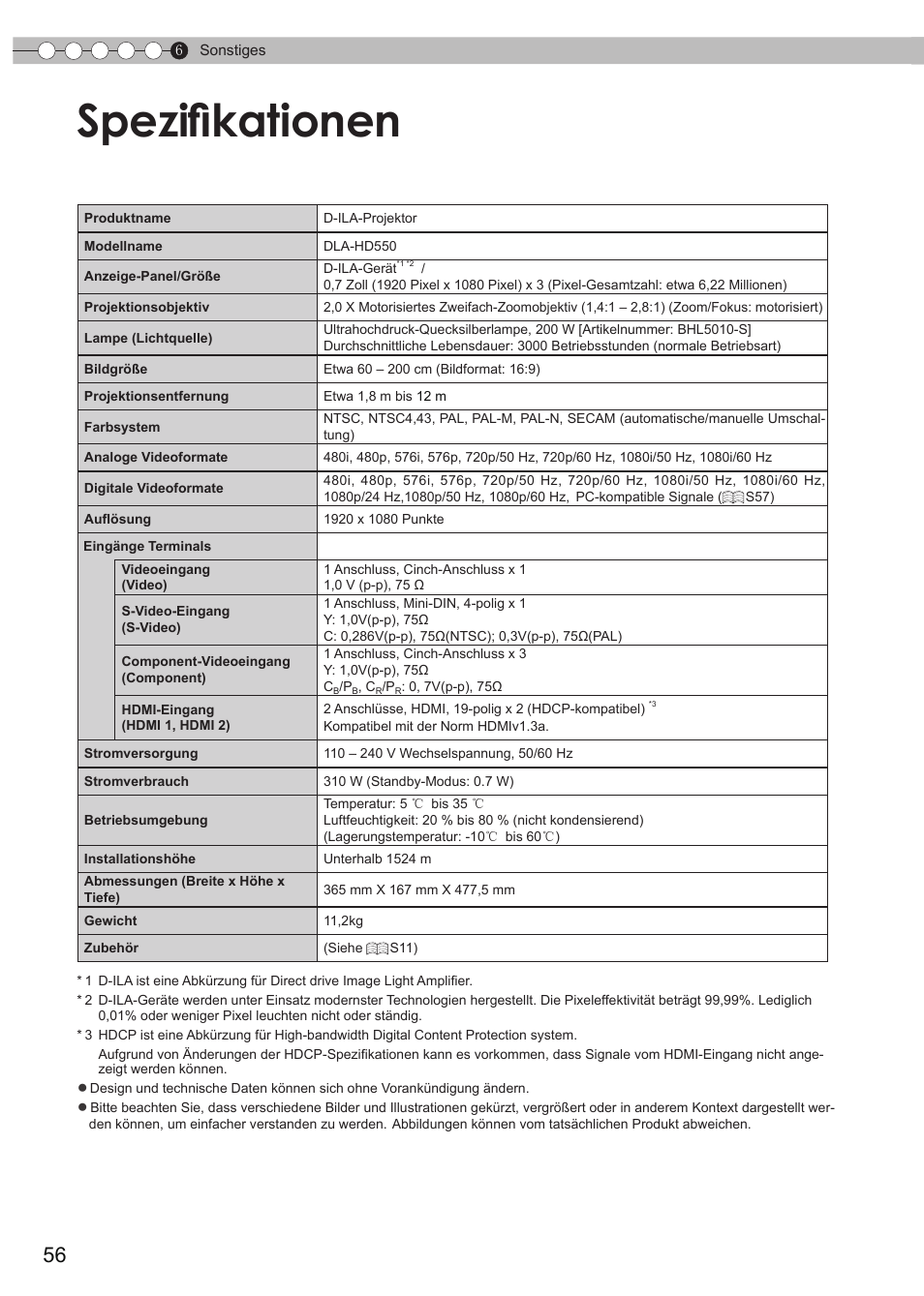 Spezifikationen, S56) | JVC DLA-HD550 User Manual | Page 56 / 175