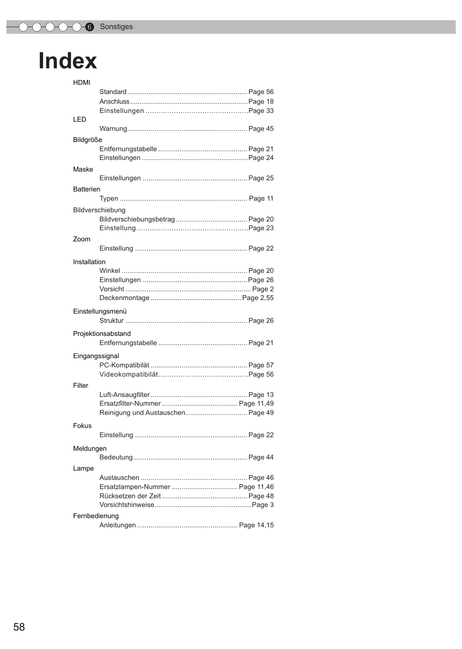 Index | JVC DLA-HD550 User Manual | Page 58 / 175