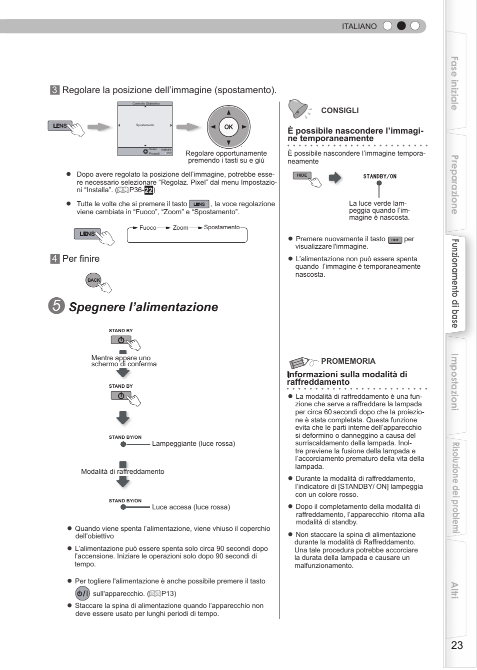 P23), Amente, Gine | Spegnere l’alimentazione | JVC DLA-HD550 User Manual | Page 81 / 175