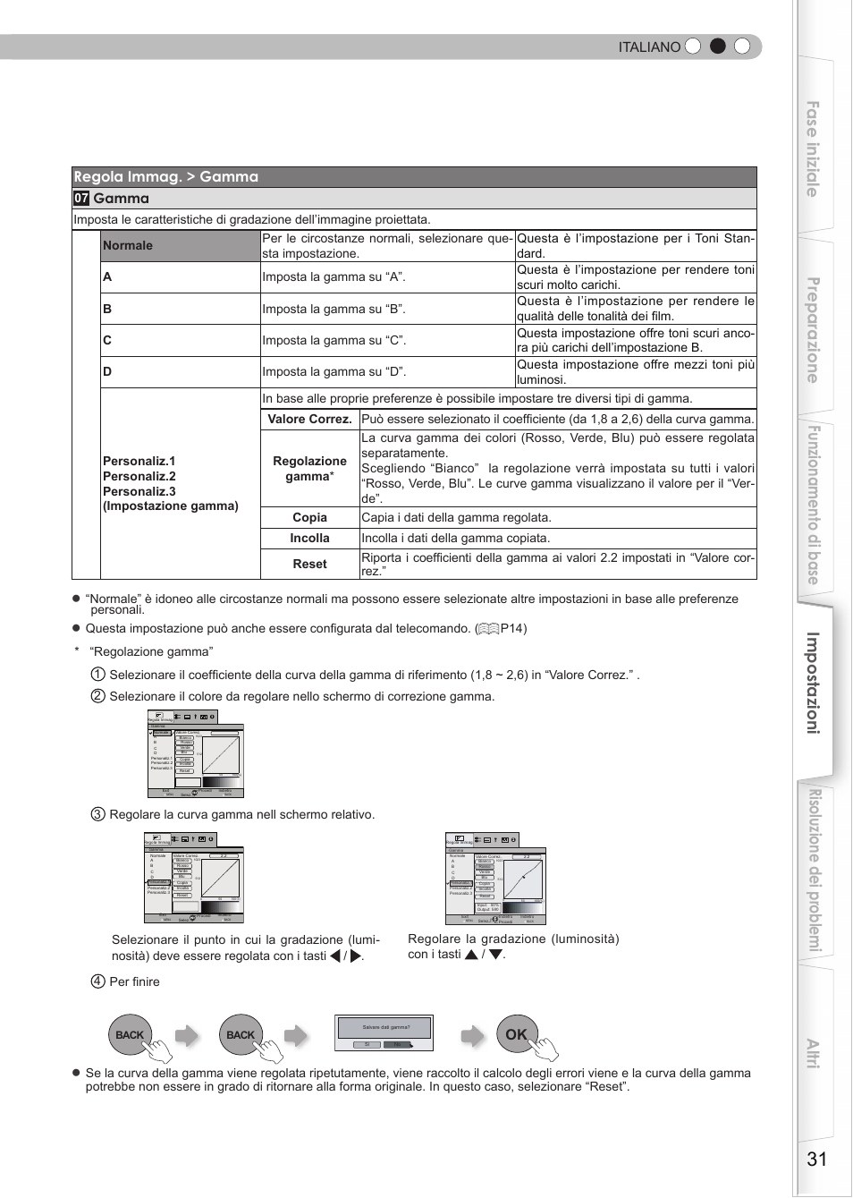 Regola immag. > gamma, Italiano, Gamma | JVC DLA-HD550 User Manual | Page 89 / 175