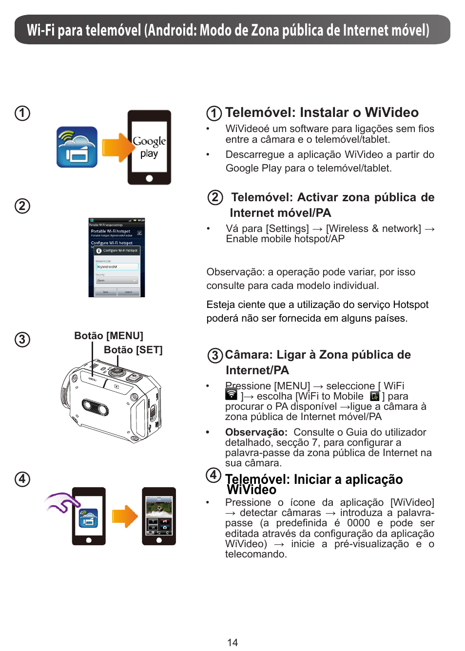Telemóvel: instalar o wivideo, Telemóvel: iniciar a aplicação wivideo | JVC GC-XA1 BE User Manual | Page 109 / 210