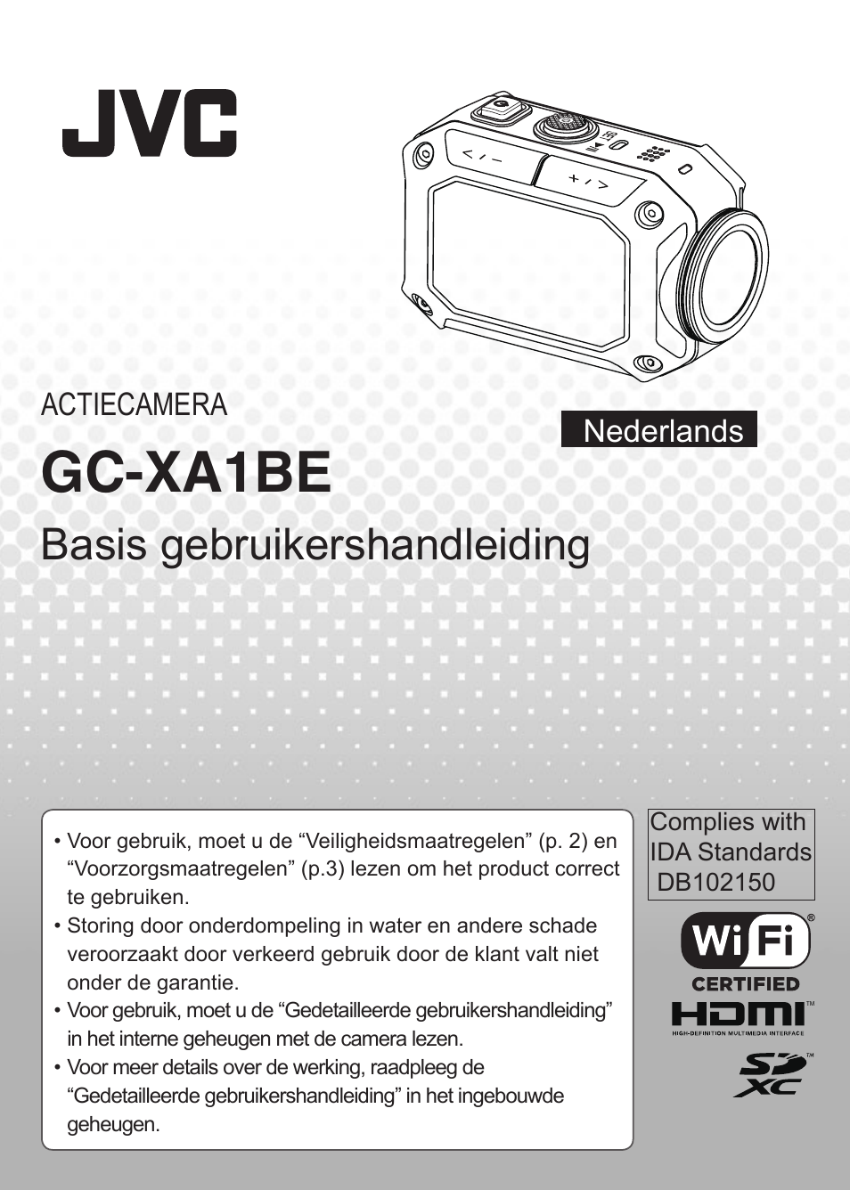 Nederlands, Gc-xa1be, Basis gebruikershandleiding | Nederlands actiecamera | JVC GC-XA1 BE User Manual | Page 115 / 210