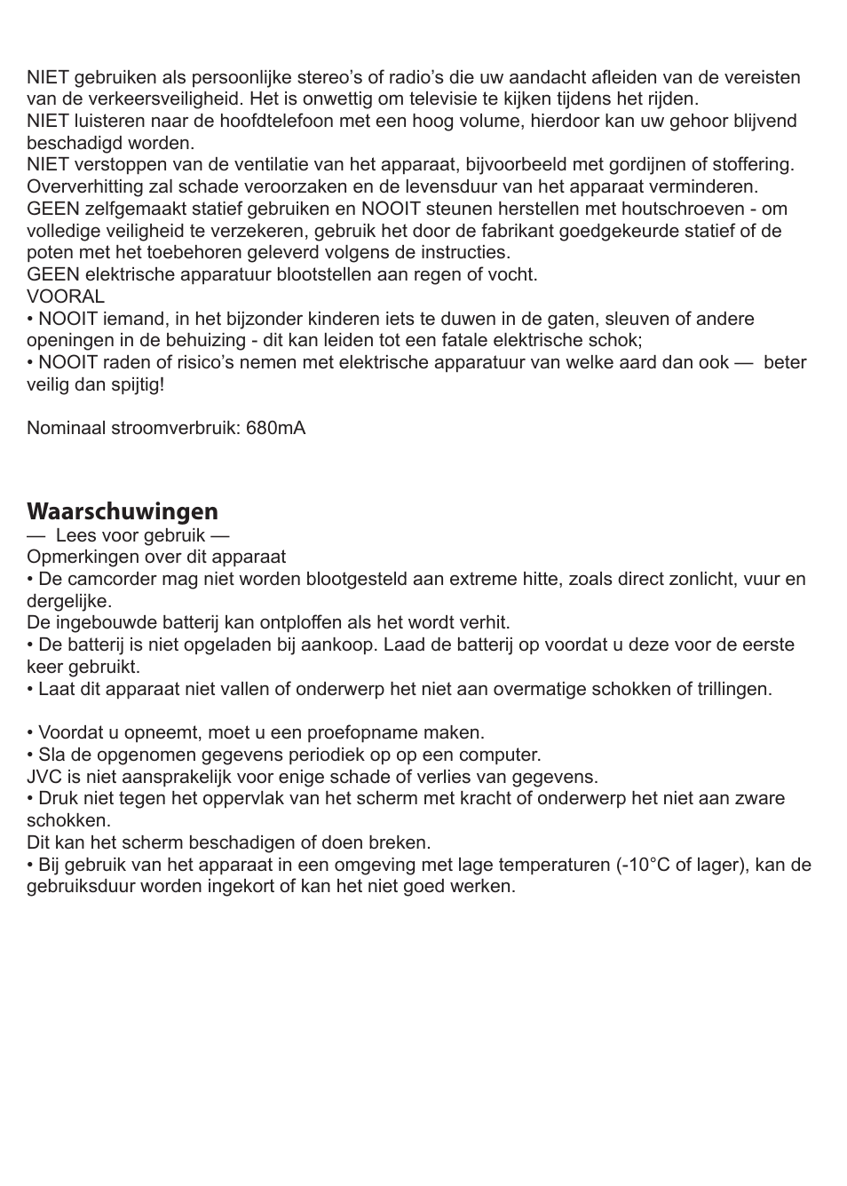 Waarschuwingen | JVC GC-XA1 BE User Manual | Page 117 / 210