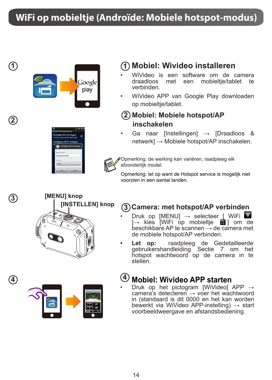 Mobiel: wivideo installeren, Mobiel: wivideo app starten | JVC GC-XA1 BE User Manual | Page 128 / 210