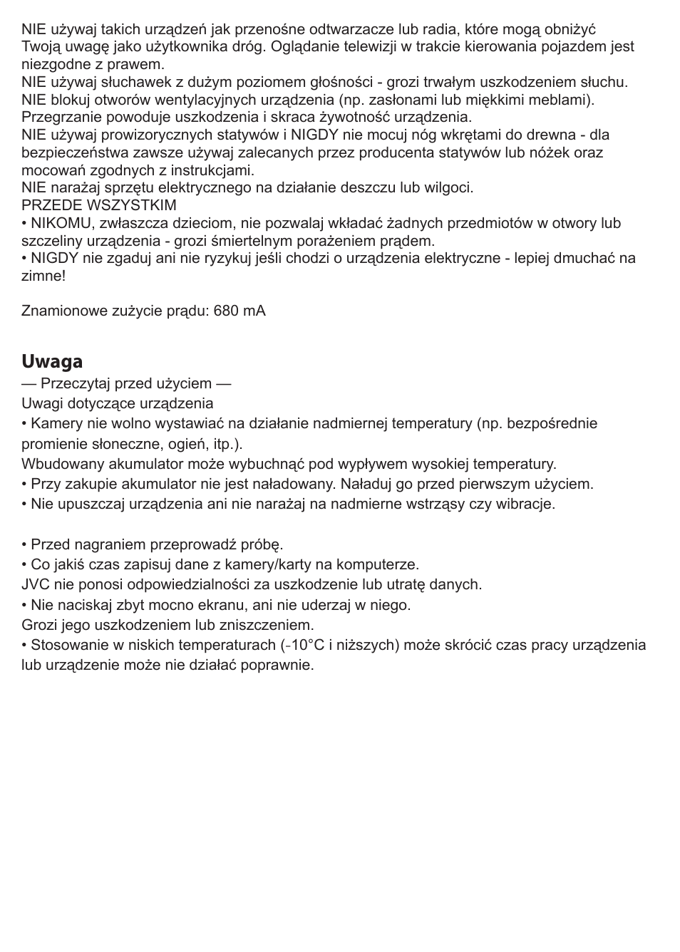 Uwaga | JVC GC-XA1 BE User Manual | Page 136 / 210