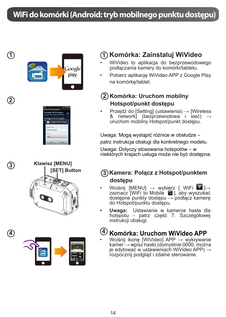 Komórka: zainstaluj wivideo, Komórka: uruchom wivideo app | JVC GC-XA1 BE User Manual | Page 147 / 210