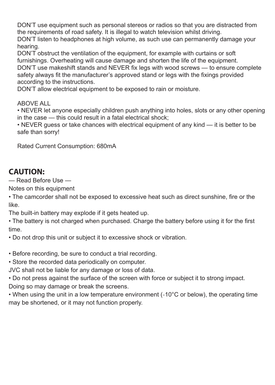 Caution | JVC GC-XA1 BE User Manual | Page 3 / 210