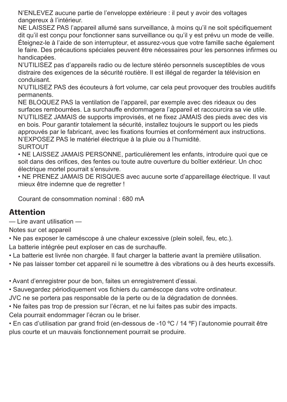 Attention | JVC GC-XA1 BE User Manual | Page 41 / 210