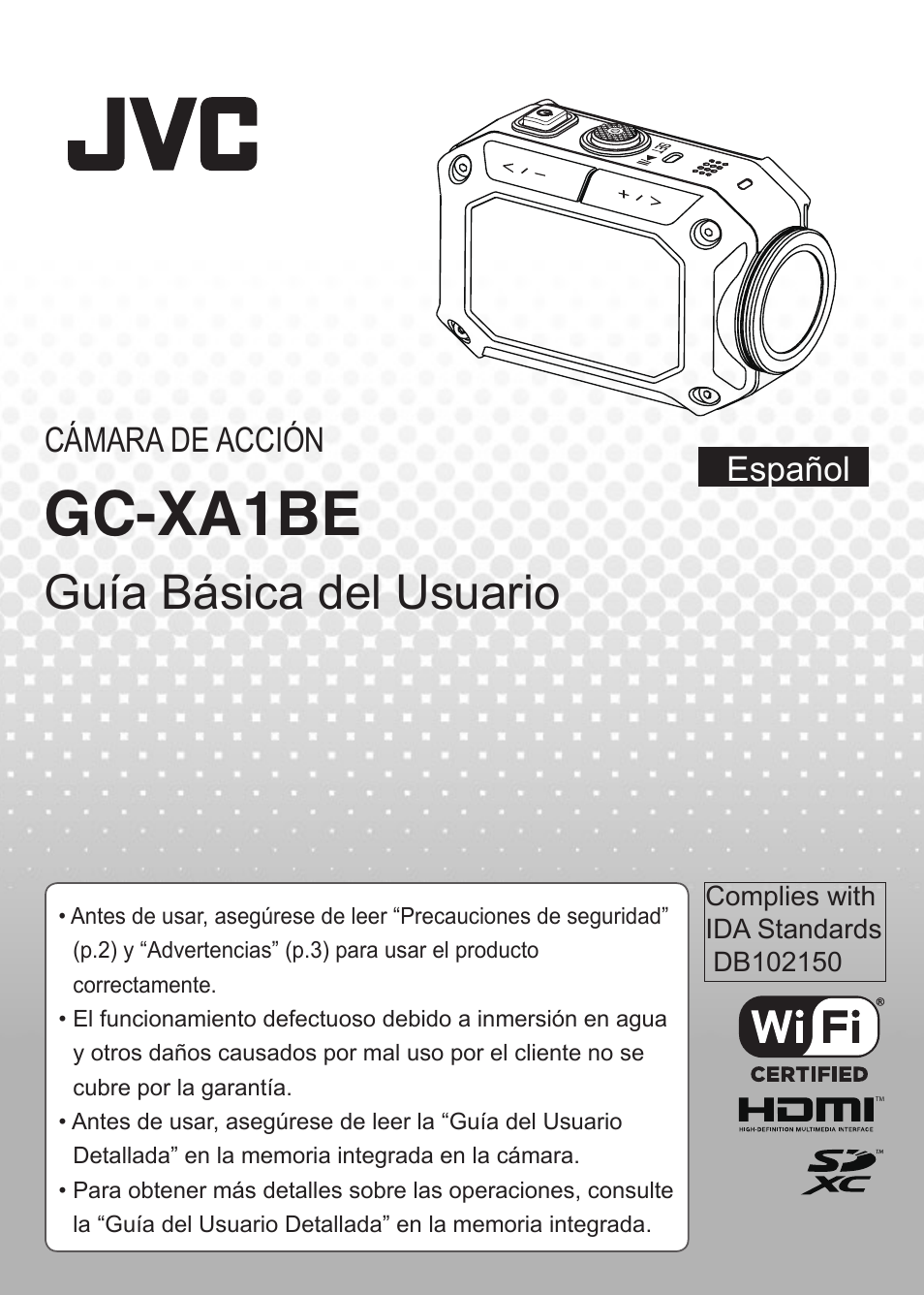 Español, Gc-xa1be, Guía básica del usuario | Español cámara de acción | JVC GC-XA1 BE User Manual | Page 77 / 210