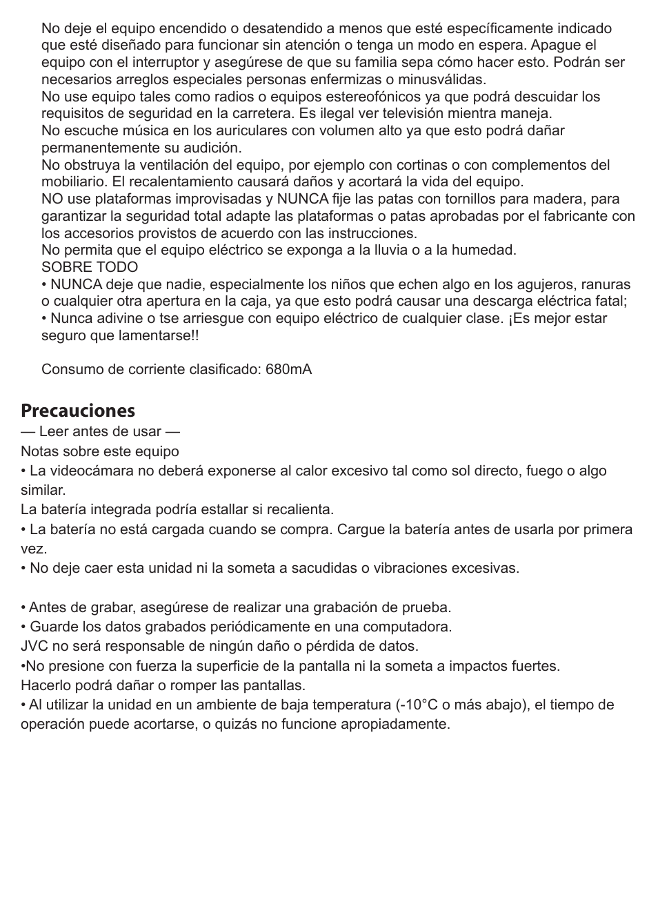 Precauciones | JVC GC-XA1 BE User Manual | Page 79 / 210