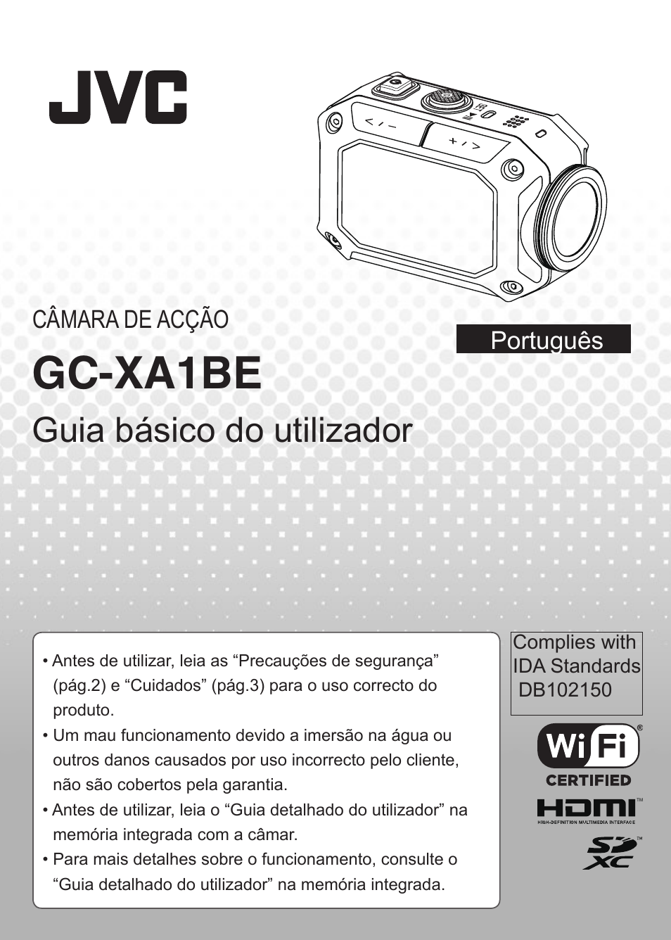 Português, Gc-xa1be, Guia básico do utilizador | Português câmara de acção | JVC GC-XA1 BE User Manual | Page 96 / 210