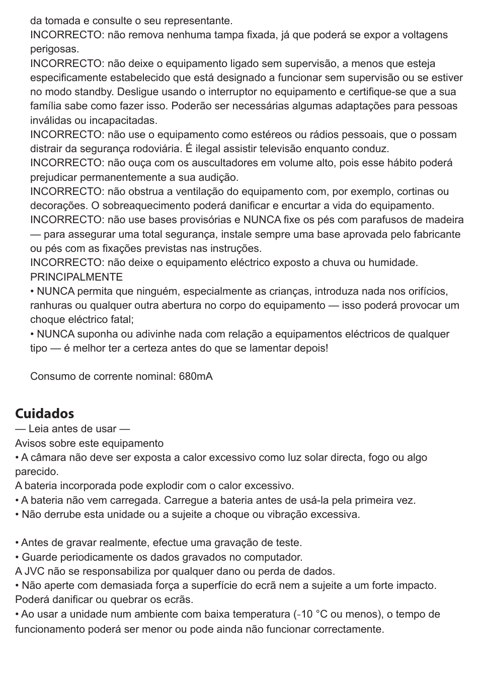 Cuidados | JVC GC-XA1 BE User Manual | Page 98 / 210