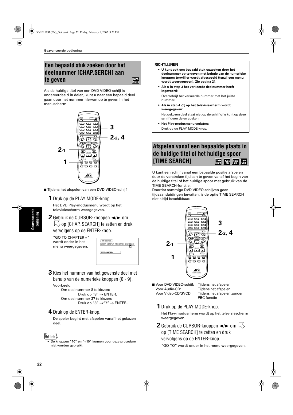 Druk op de play mode-knop, Druk op de enter-knop | JVC QP-111 User Manual | Page 126 / 156