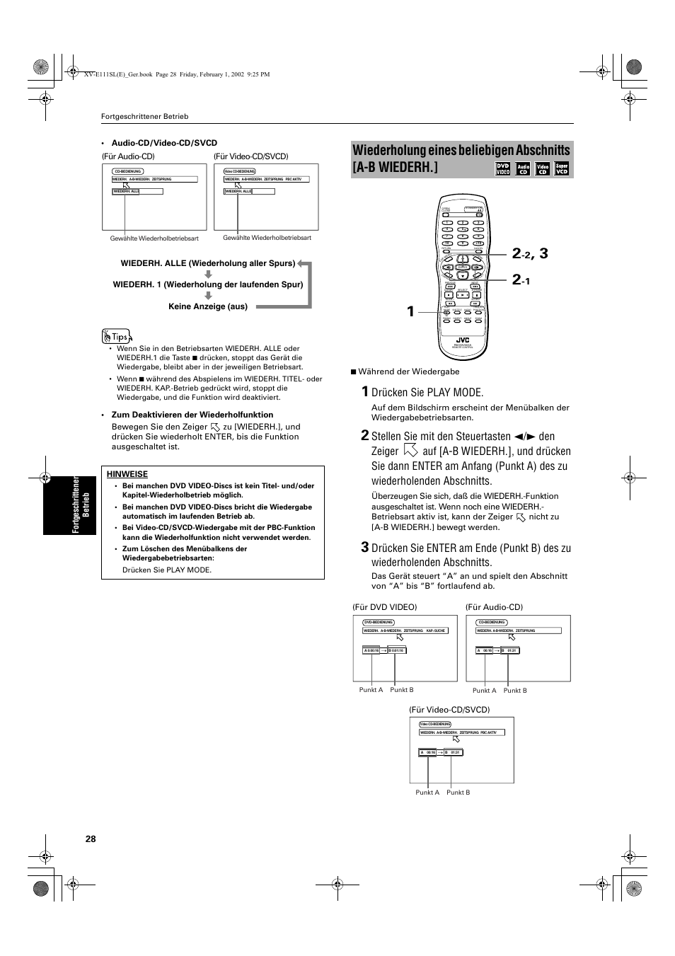 Drücken sie play mode | JVC QP-111 User Manual | Page 32 / 156