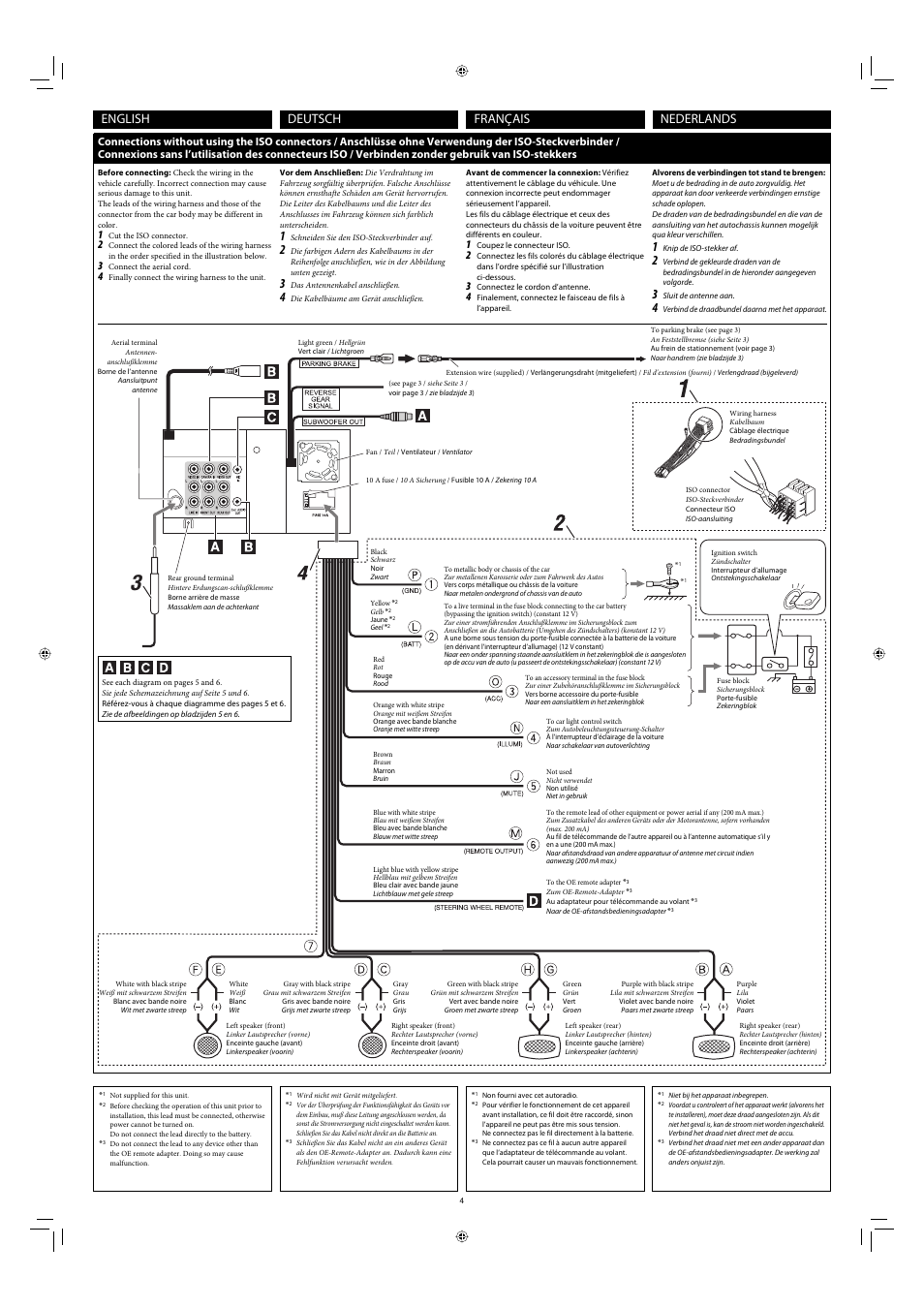 Connections without using the iso connectors, English, Français deutsch nederlands | JVC KW-AV71BT User Manual | Page 4 / 6