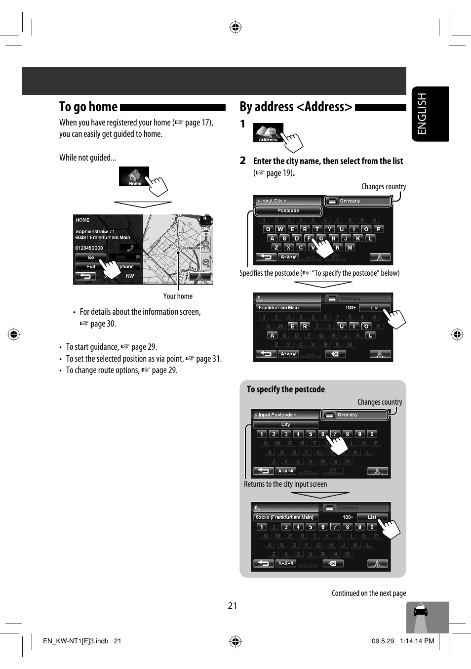 To go home, By address <address, English | JVC KW-NT1 User Manual | Page 23 / 275