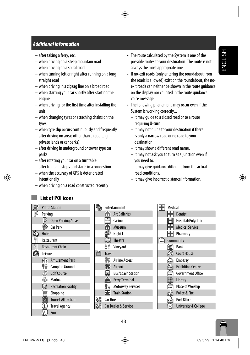 English, List of poi icons | JVC KW-NT1 User Manual | Page 45 / 275