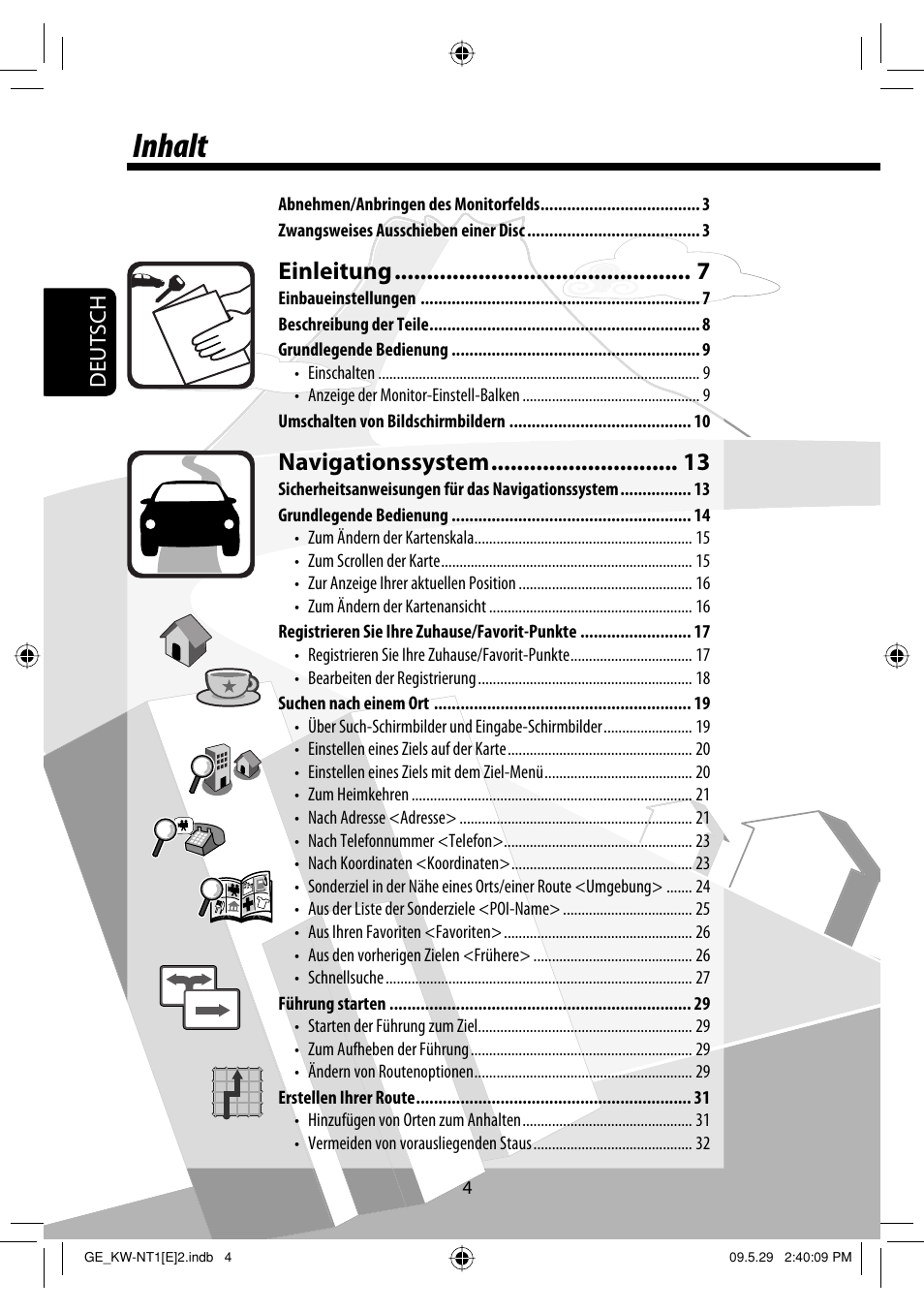 Inhalt, Einleitung, Navigationssystem | Deutsch | JVC KW-NT1 User Manual | Page 96 / 275