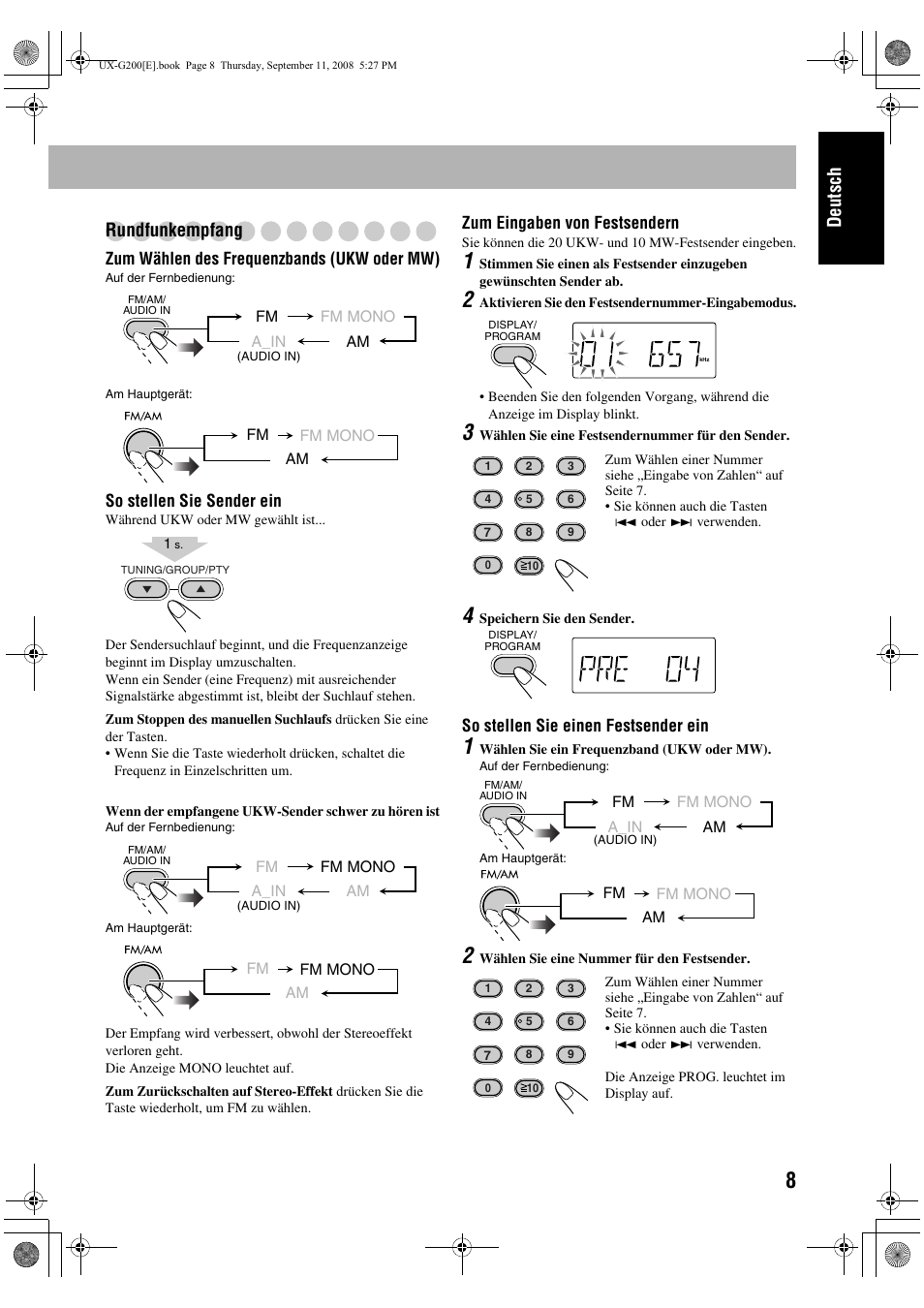 Deutsch rundfunkempfang | JVC UX-G200 User Manual | Page 13 / 78