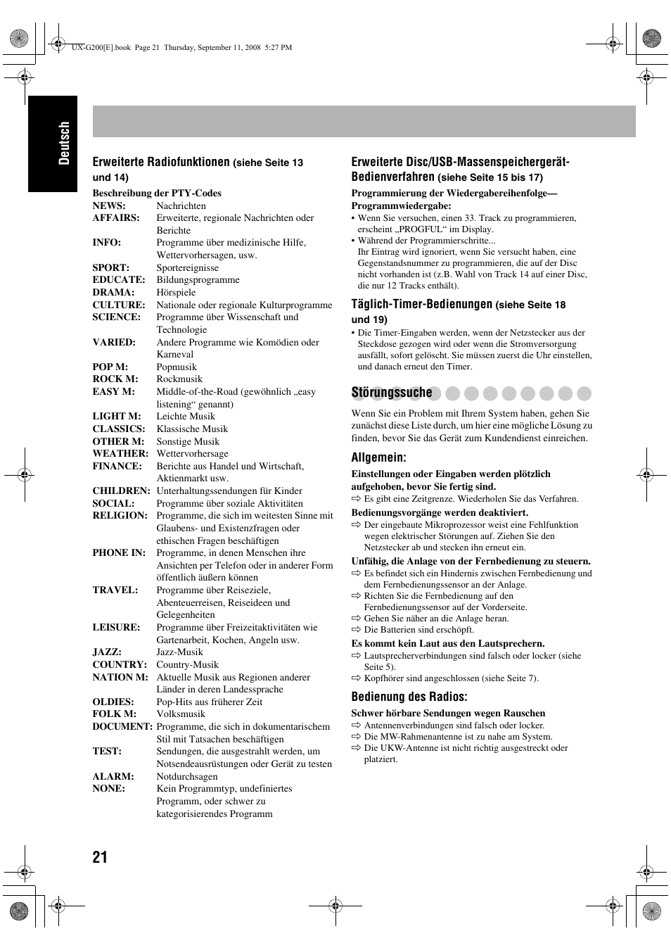 Deutsch, Störungssuche | JVC UX-G200 User Manual | Page 26 / 78