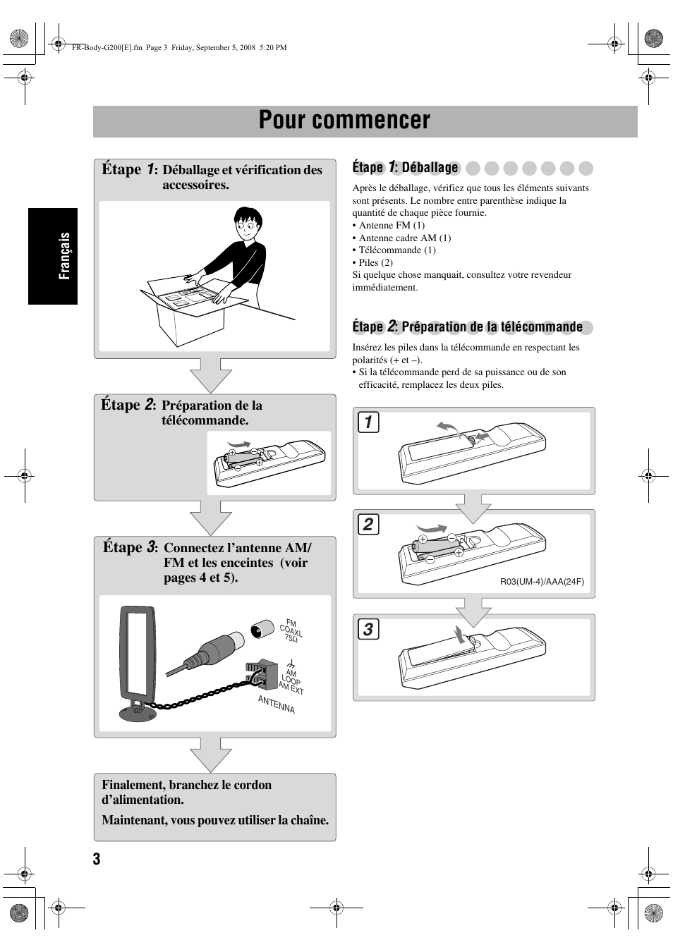 Pour commencer, Étape 1, Étape 2 | Étape 3 | JVC UX-G200 User Manual | Page 32 / 78