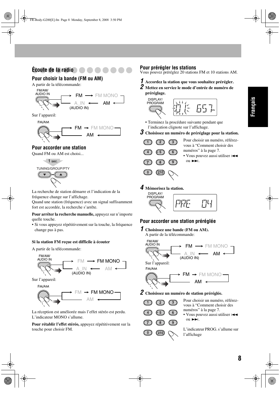 Français écoute de la radio | JVC UX-G200 User Manual | Page 37 / 78